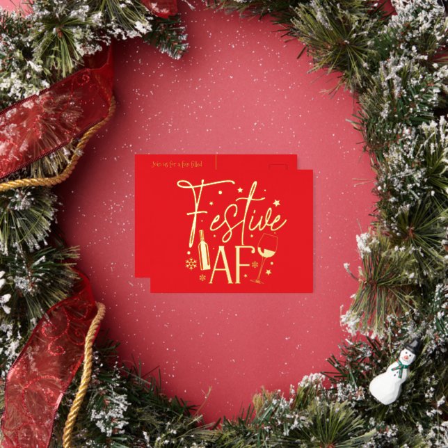 Festive AF Fête de Noël Invitation Red Gold (Insitu)
