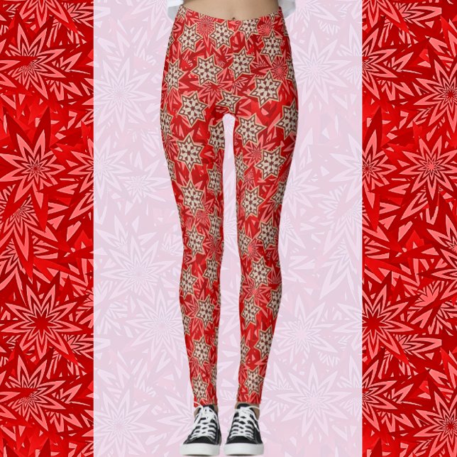 Festive Bright Red Stars Happy Holiday Leggings (Créateur téléchargé)