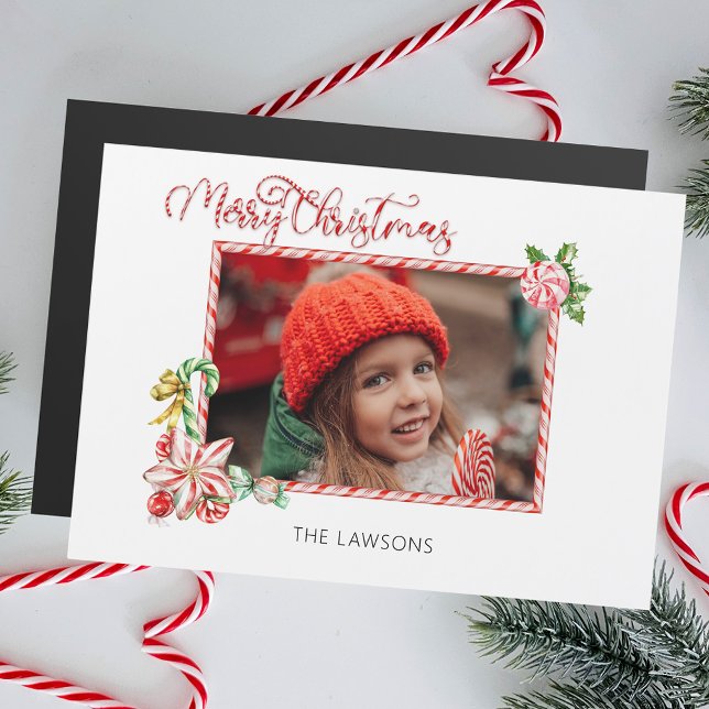 Festive Candy Cane Merry Christmas One Photo (Créateur téléchargé)