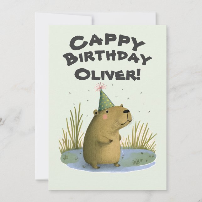Festive Capybara Anniversaire Casquette Carte de v (Devant)