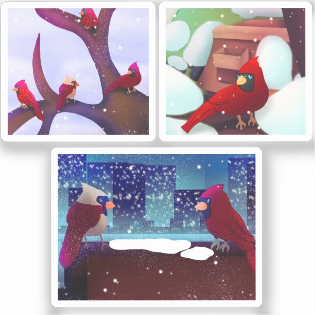 Festive Cardinal Scenes Sticker Pack (Recto)