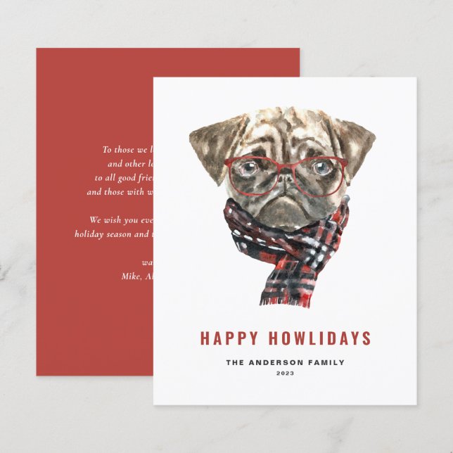 Festive Carlin d'aquarelle Happy Howlidays Card (Devant / Derrière)