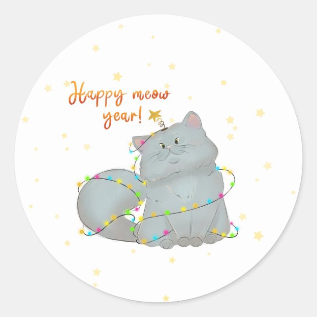 Festive Cat Sticker New Year & Christmas  (Devant)