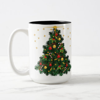 "Festive Cheer : Mug d'arbre de Noël vert et or"