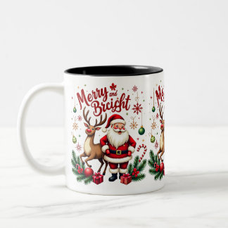 Festive Cheer with Santa & Reindeer - Holiday Mug