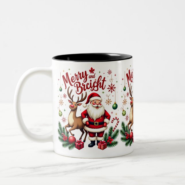 Festive Cheer with Santa & Reindeer - Holiday Mug (Gauche)