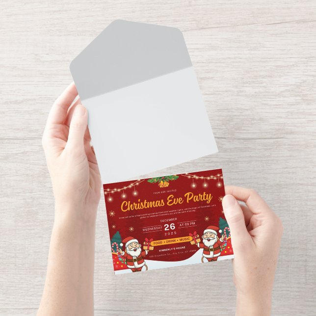 Festive Christmas Eve Party Invitation with Santa  (Détachable)