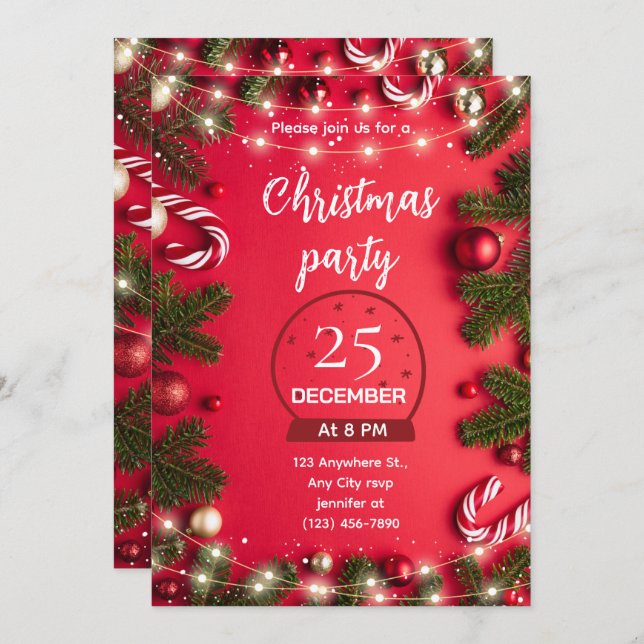 Festive Christmas Party Invitation (Devant / Derrière)