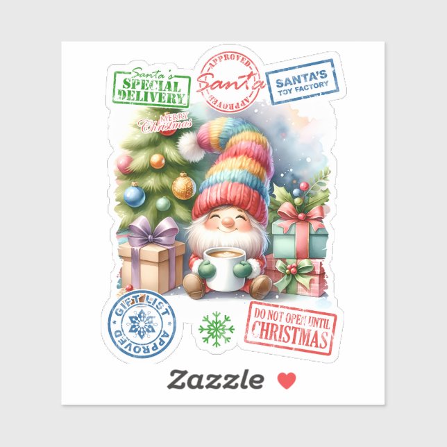 Festive Christmas Sticker Featuring a Cheerful Elf (Feuille)