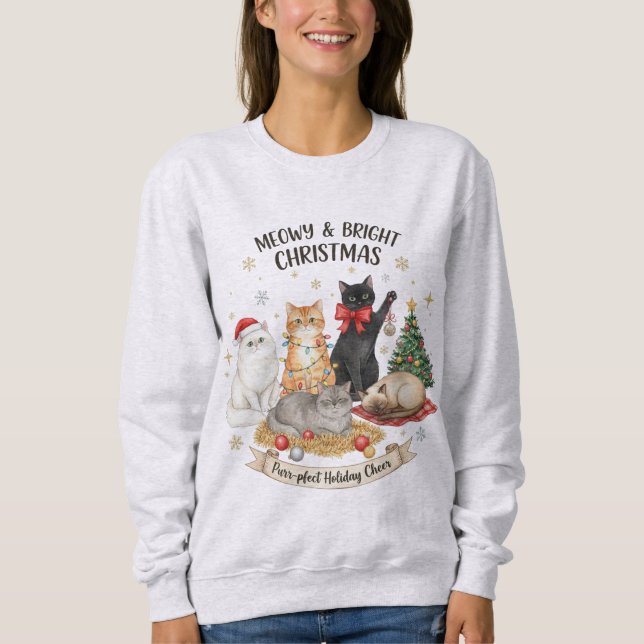Festive Christmas Sweatshirt Gift for Cat Lovers (Devant)