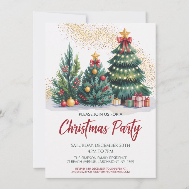 Festive Christmas Tree Party Invitation (Devant)