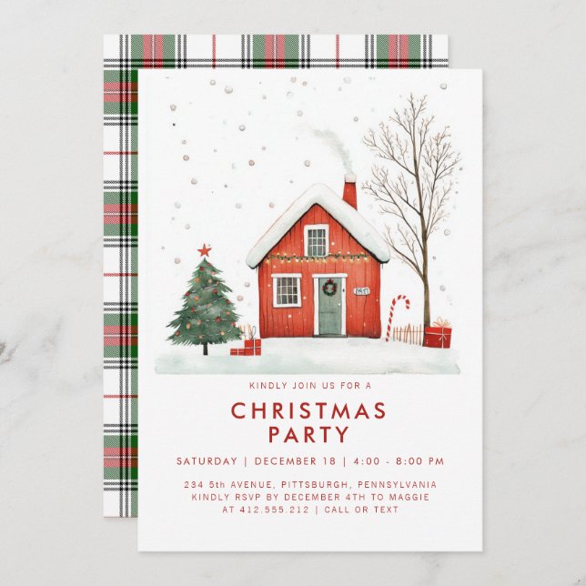 Festive Country Home Christma House Invitation (Devant / Derrière)