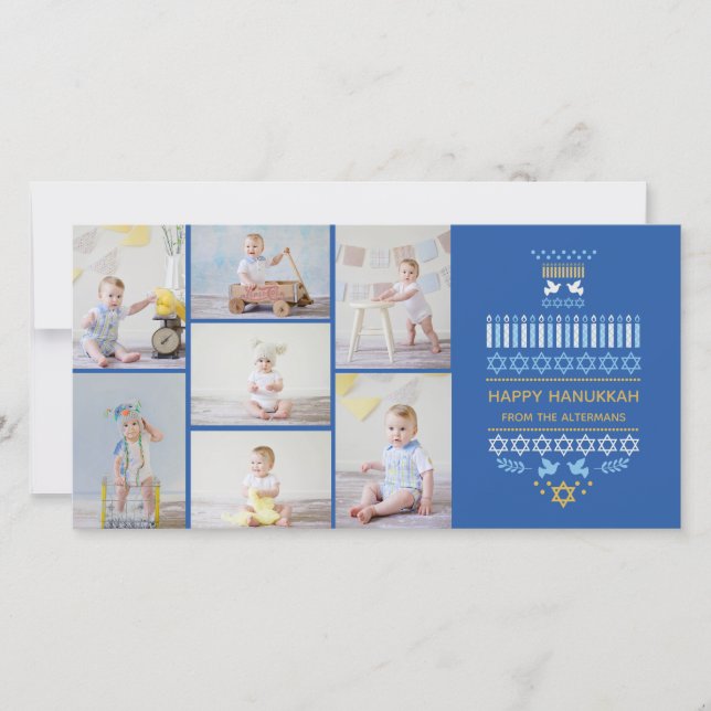 Festive Dreidel Icons Hanoukka Collage Carte photo (Devant)