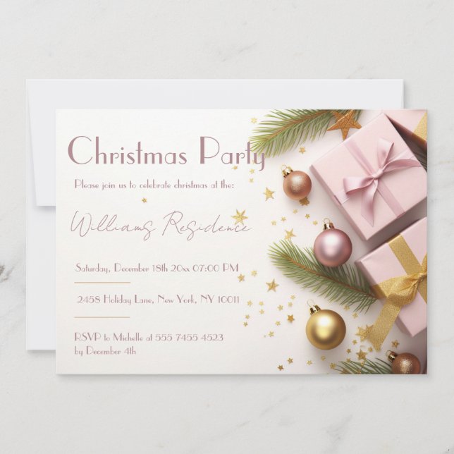Festive Élégante Fête de Noël Invitation (Devant)
