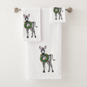 Festive Fête Zebra illustration, Holly wreath