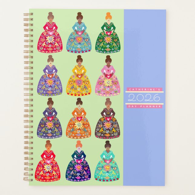 Festive Folk Art Ladies Agenda Mint Green 2026 (Devant)