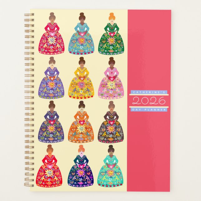 Festive Folk Art Ladies Daily Agenda Magenta 2026 (Devant)
