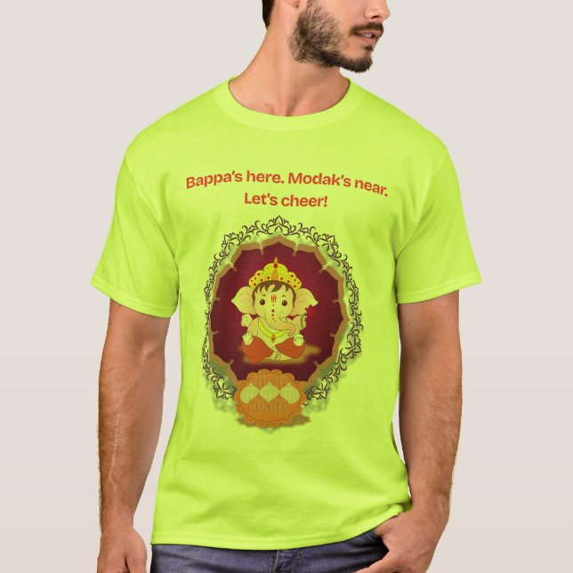 Festive Ganpati Modak Cheer T-Shirt – Bappa's Here (Devant)