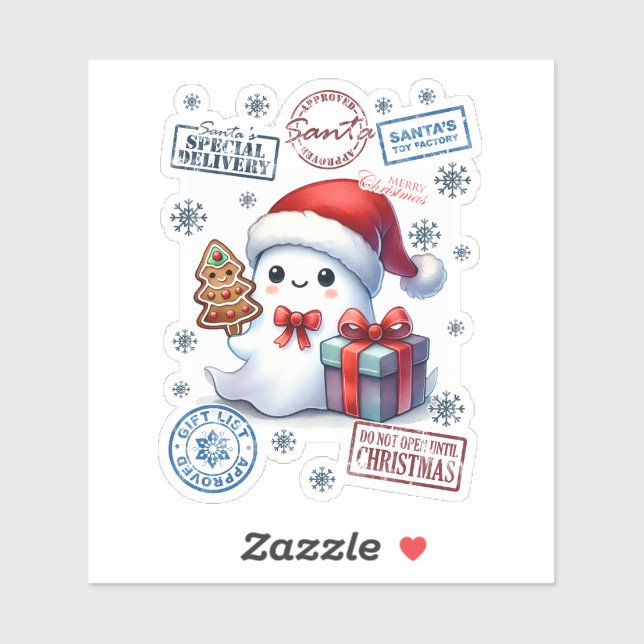 Festive Ghost Christmas Sticker (Feuille)