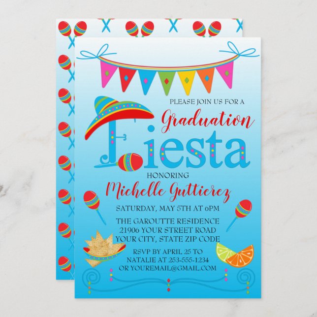 Festive Graduation Fiesta Invitation (Devant / Derrière)