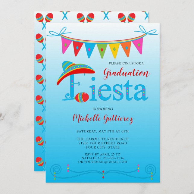 Festive Graduation Fiesta Invitation (Devant / Derrière)