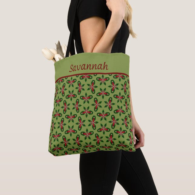 Festive Green & Red Holiday Tote Bag (De près)