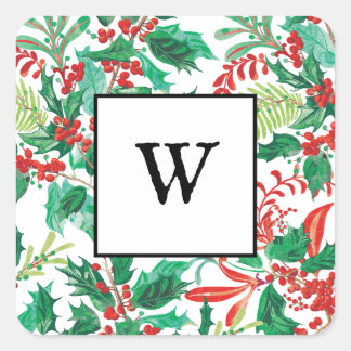 Festive Holly Christmas Monogram Sticker