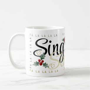 Festive Holly et Coeurs FA LA Christmas Mug