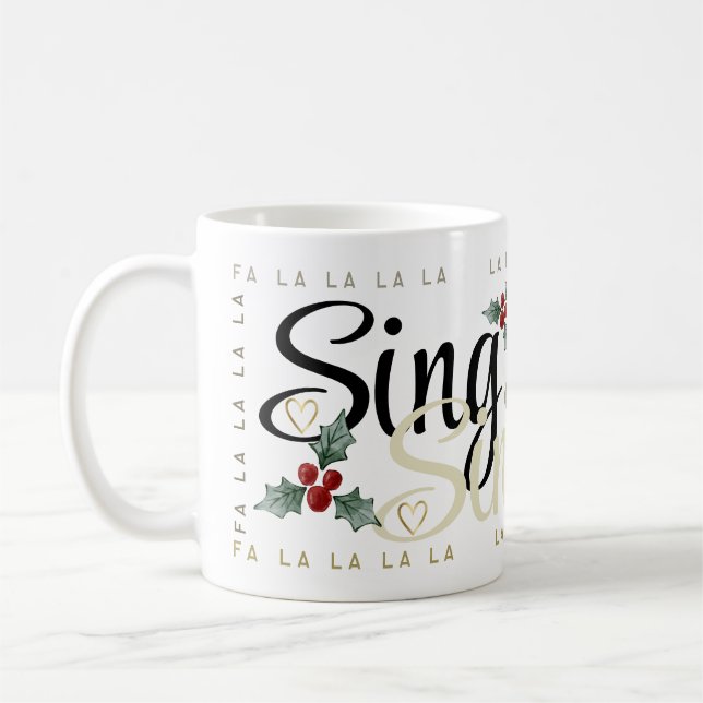 Festive Holly et Coeurs FA LA Christmas Mug (Gauche)