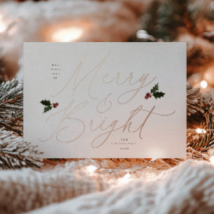 Festive Holly Merry et Bright Foil Carte de vacanc