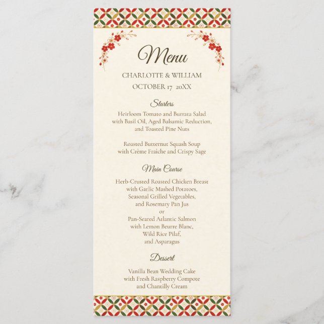 Festive Japanese Blossom Wedding Menu (Devant)