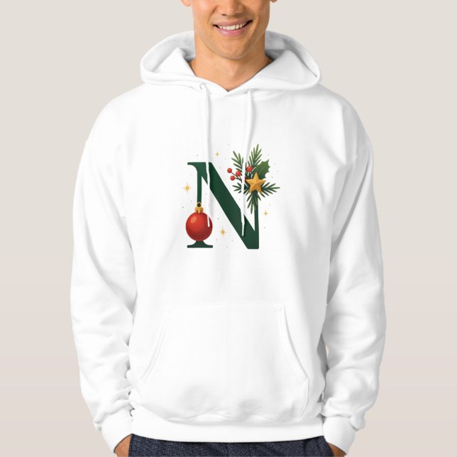 Festive Letter N Holiday  Adult Pullover Hoodie (Devant)