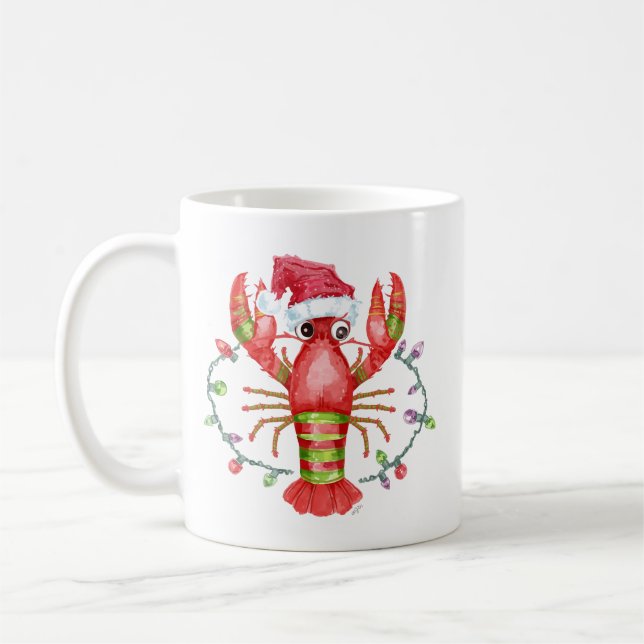 Festive Lobster Christmas Mug with Santa Hat (Gauche)