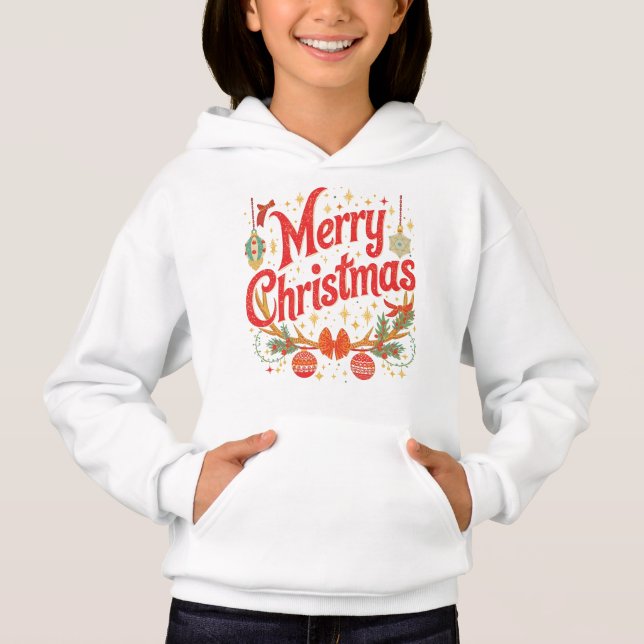 Festive “Merry Christmas” Holiday Kids Hoodie (Devant)