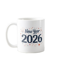 Festive Nouvel An 2026 tasse avec étoiles et feux