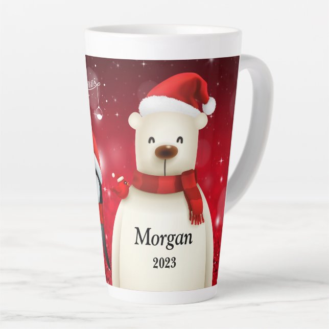 Festive PENGUIN & BEAR MERRY CHRISTMAS Latte Mug  (Angle droit)