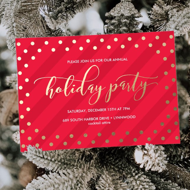 Festive Red Faux Foil Fête Invitation (Créateur téléchargé)