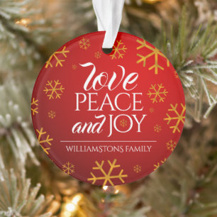 Festive Red Love, Peace and Joy with Snowflakes