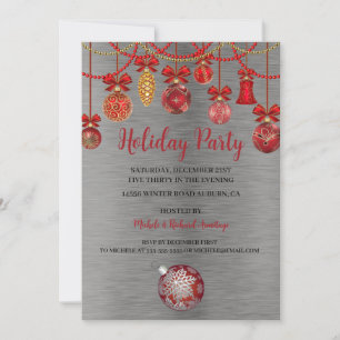 Festive Red Ornaments Fête Invitation