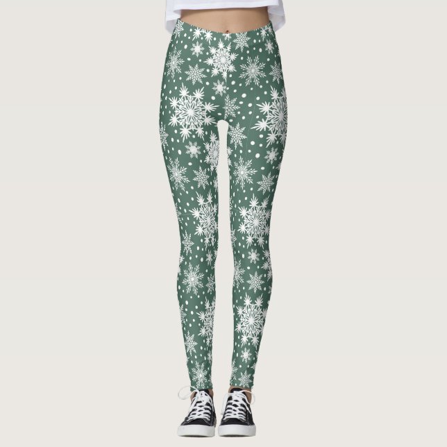 Festive Red Snowflake Christmas Leggings Women (Devant)