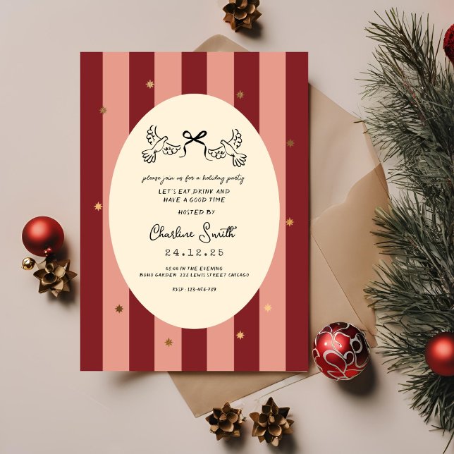 Festive Red Striped Holiday Party Invitation (Créateur téléchargé)