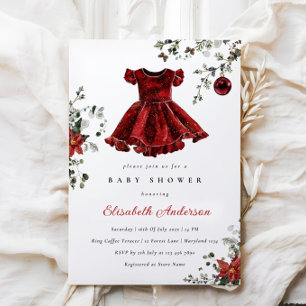 Festive Red Winter Baby shower Invitation Girl