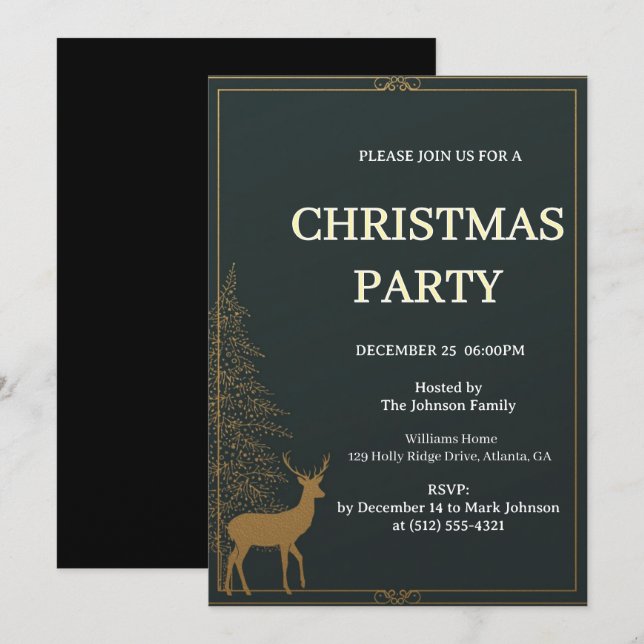 Festive Reindeer Christmas invitation (Devant / Derrière)