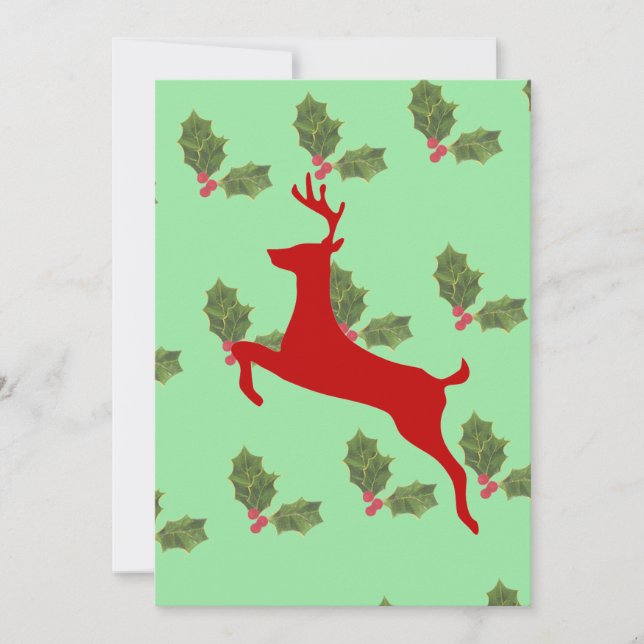Festive Reindeer & Holly Holiday Dinner Invitation (Devant)