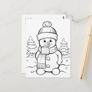 Festive Snowman enfants colorier carte postale