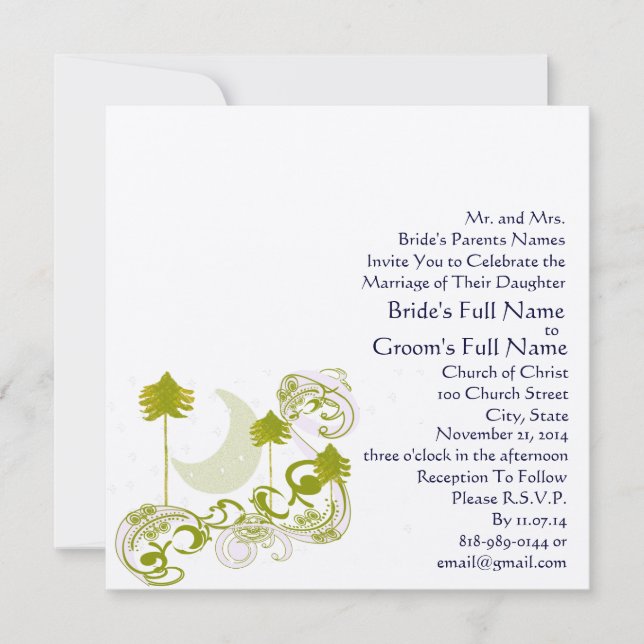 Festive Swirl Moon Tree Square Wedding Invitation (Devant)