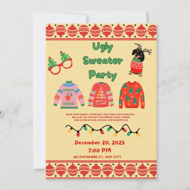 Festive Ugly Sweater Party Invitation  (Devant)