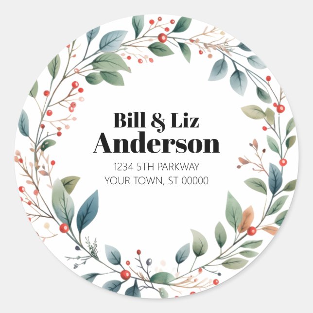 Festive Wreath Leaves Berries Sticker (Devant)