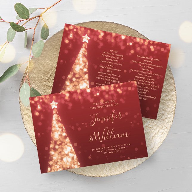 Festive Xmas Tree Gold Programme de mariage rouge (Festive Xmas Tree Gold Red Wedding Program)