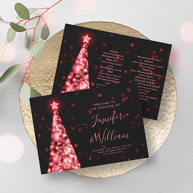 Festive Xmas Tree Red Black Wedding Programme (Festive Xmas Tree Red Black Wedding Program)